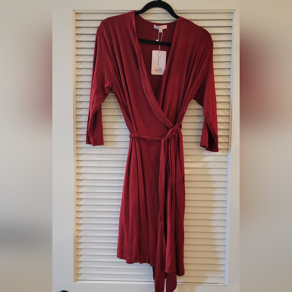 Ahlaray- (NWT) Red Long-Sleeve Maternity Wrap Dress W Pockets & Belt